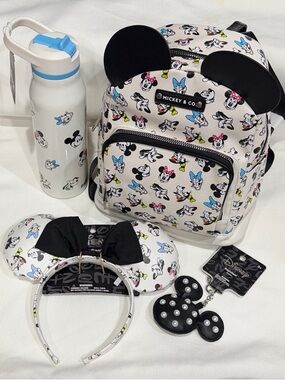 Disney White Mini Backpack with Black Ears and Multicolor Character Print